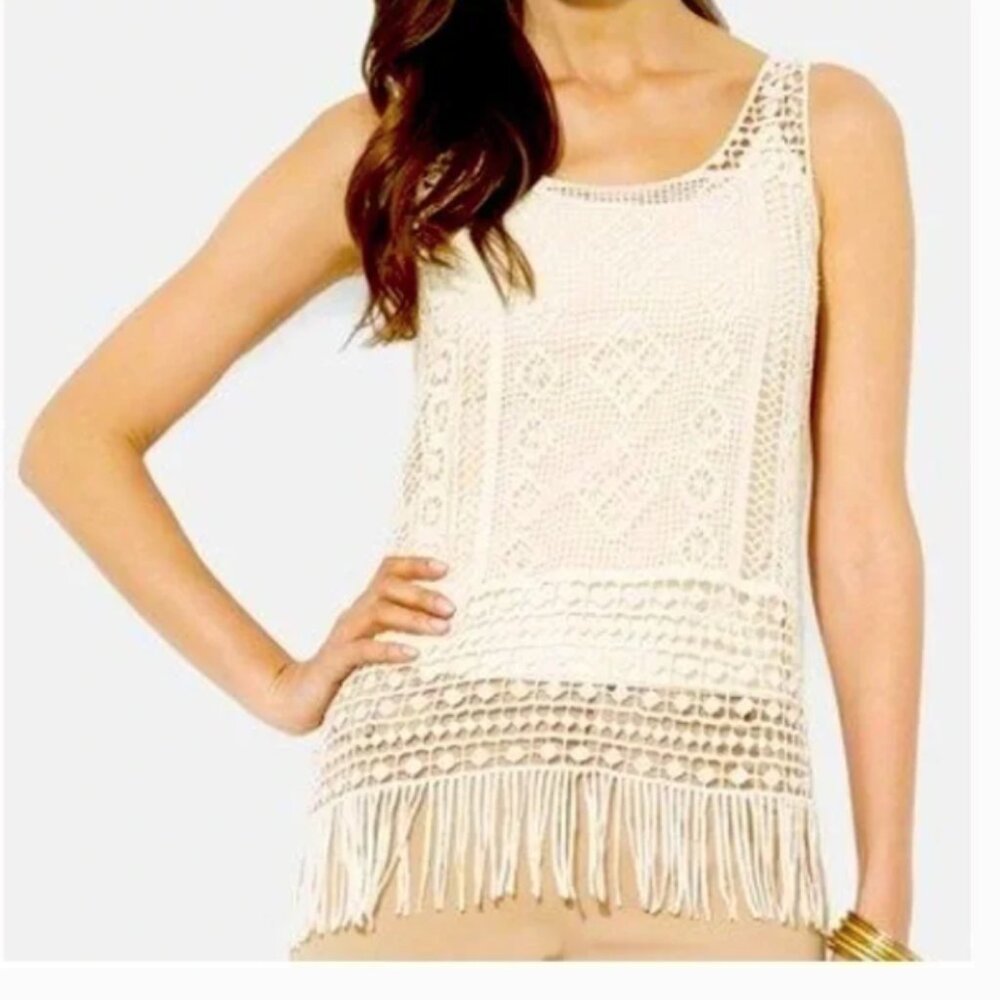 Lauren Ralph Lauren Crochet Fringe Sleeveless Top
